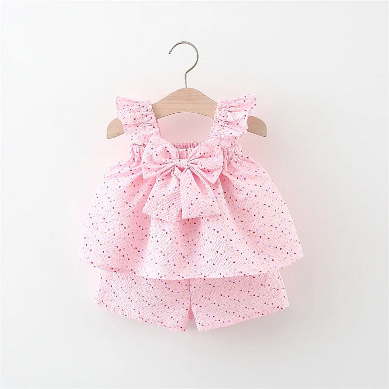 2Pcs/set Summer Sweet Newborn Summer Top And Pants Adorable Baby Girl Suit Lovely Bow Outfit Toddler 0-3 Y Children's Clothes