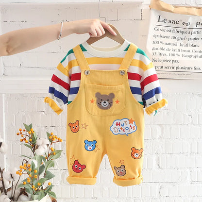 New Spring Autumn Baby Boys Clothes Suit Children Girls Fashion T-Shirt Overalls 2Pcs/Set Toddler Casual Costume Kids Tracksuits