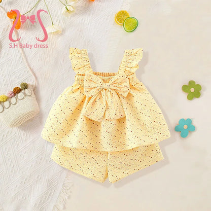 2Pcs/set Summer Sweet Newborn Summer Top And Pants Adorable Baby Girl Suit Lovely Bow Outfit Toddler 0-3 Y Children's Clothes