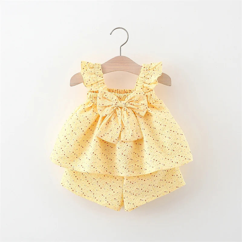 2Pcs/set Summer Sweet Newborn Summer Top And Pants Adorable Baby Girl Suit Lovely Bow Outfit Toddler 0-3 Y Children's Clothes