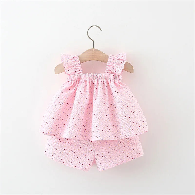 2Pcs/set Summer Sweet Newborn Summer Top And Pants Adorable Baby Girl Suit Lovely Bow Outfit Toddler 0-3 Y Children's Clothes