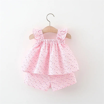 2Pcs/set Summer Sweet Newborn Summer Top And Pants Adorable Baby Girl Suit Lovely Bow Outfit Toddler 0-3 Y Children's Clothes