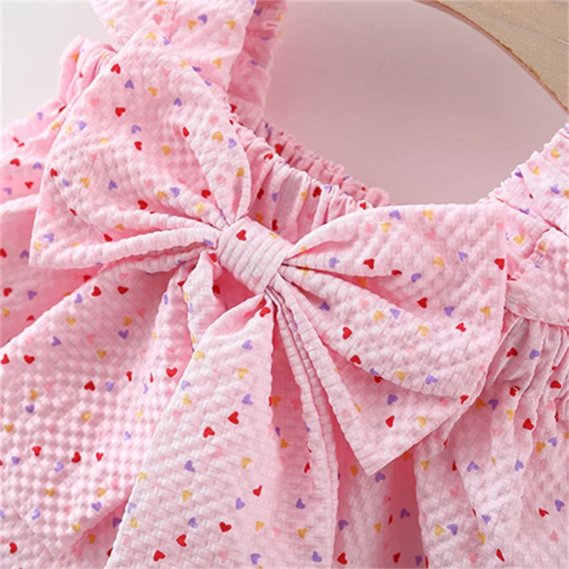 2Pcs/set Summer Sweet Newborn Summer Top And Pants Adorable Baby Girl Suit Lovely Bow Outfit Toddler 0-3 Y Children's Clothes