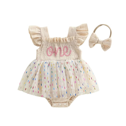 Girls And Infants Mesh Romper With A Tulle Skirt And Bow