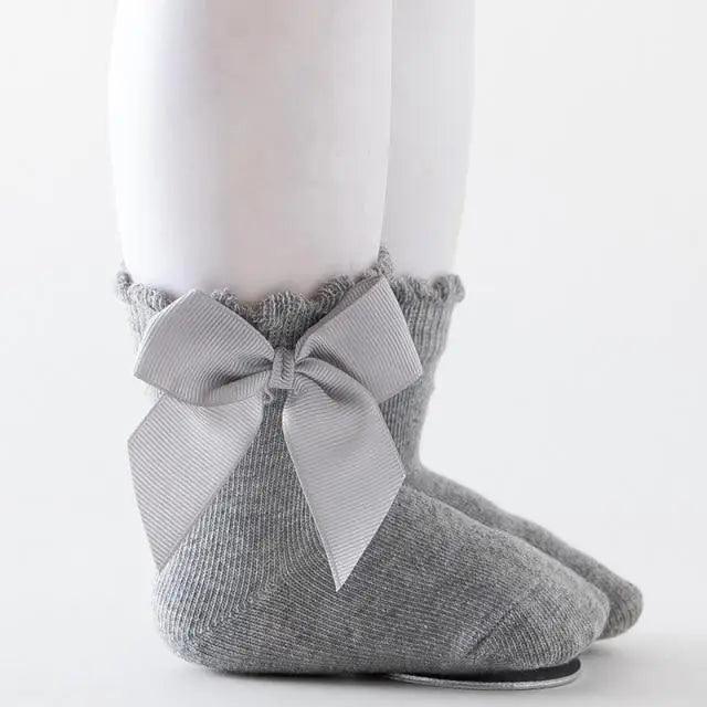 New Kids Socks Toddlers Girls Big Bow Knee High Quality Long Soft Autumn Winter 100% Cotton Lace Baby Tube Sock Baby Cotton Knee Socks Warm Big Bow Knot Baby Stockings Stylish Leg Warmer Soft Dance Socks