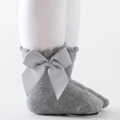 New Kids Socks Toddlers Girls Big Bow Knee High Quality Long Soft Autumn Winter 100% Cotton Lace Baby Tube Sock Baby Cotton Knee Socks Warm Big Bow Knot Baby Stockings Stylish Leg Warmer Soft Dance Socks
